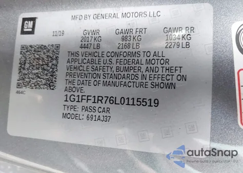 2020 Chevrolet Camaro Rwd Lt1 from USA, damaged, VIN 1G1FF1R76L0115519